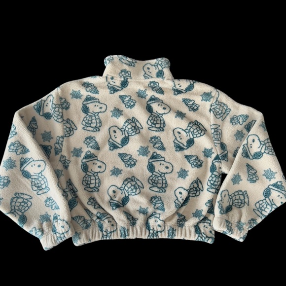 Peanuts Cropped Quarter Zip Plush Fleece Pullover w/Snoopy Print size Large NWT - Picture 2 of 12